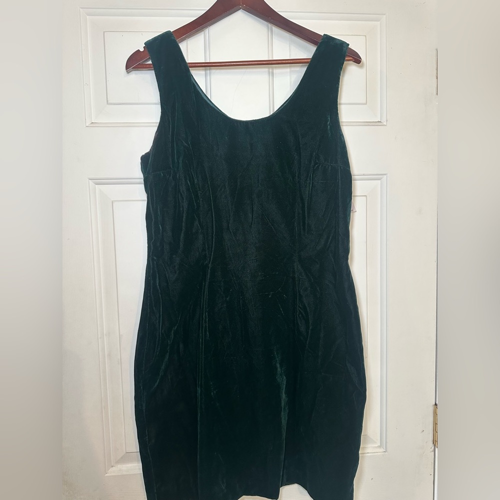Vintage Jay Jacobs Green Velvet Sleevess Dress NWT‎ Size 13 80s 90s.